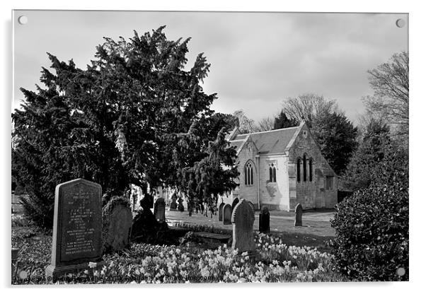 Churchyard in Spring b/w Acrylic by John Biggadike