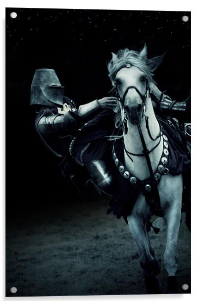 White Knight Jousting on Horseback Acrylic by Vikki Davies