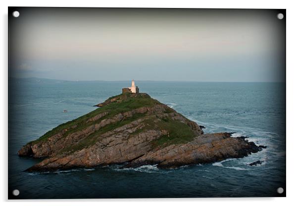 Mumbles Lighthouse Swansea High Tide Acrylic by Dan Davidson