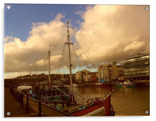 Bristol Dockside Midwinter. Acrylic by Heather Goodwin
