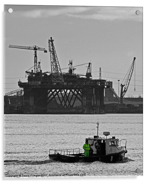 Boat & Cranes Acrylic by David Pringle