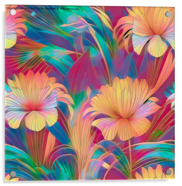 Rainbow Flowers Acrylic by Lynn Bolt