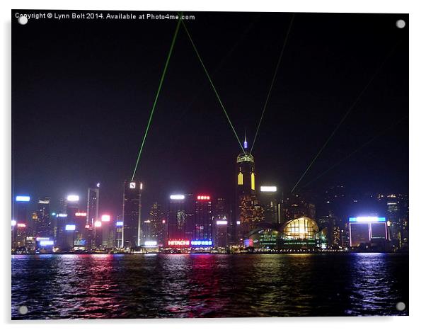  Hong Kong Laser Show Acrylic by Lynn Bolt