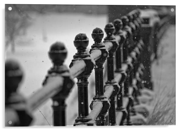snowy railings Acrylic by alan bain