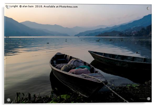 fishing boat Phewa Lake Acrylic by alan bain