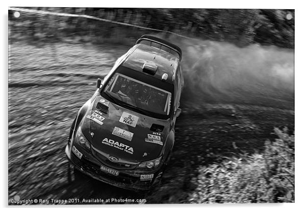 Subaru rally car at Penmachno Acrylic by Rory Trappe