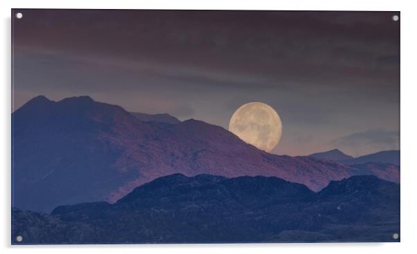 Moonrise behind the mountains of Snowdonia Acrylic by Rory Trappe