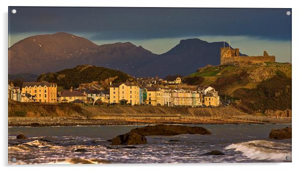 Criccieth castle and hotels Acrylic by Rory Trappe