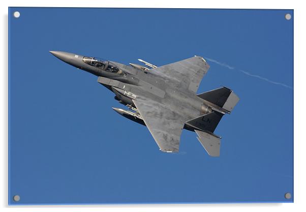 F15 in clear blue sky Acrylic by Rory Trappe