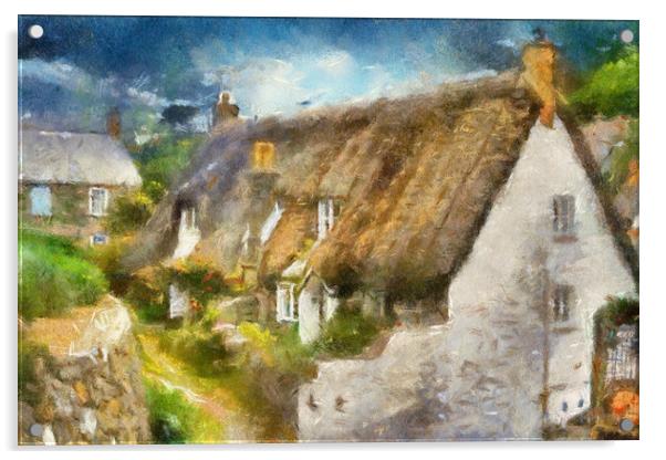 Cadgwith Cove Cottages . Acrylic by Irene Burdell
