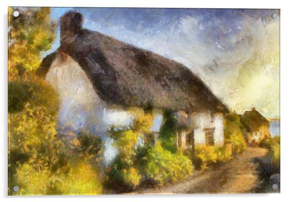 Thatch Cottage  Cornwall uk Acrylic by Irene Burdell