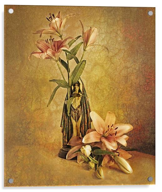 Vintage Lilies Acrylic by Irene Burdell