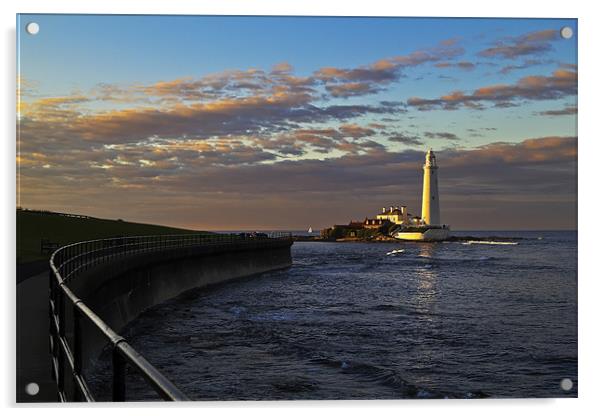 Sunset at St Mary's Lighthouse Acrylic by Kevin Tate