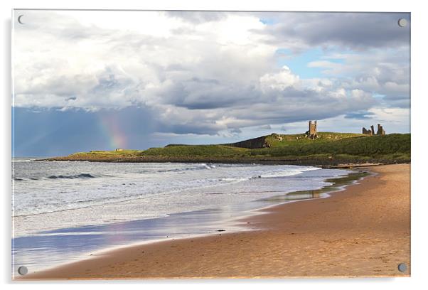 Rainbow at Dunstanburgh Castle Acrylic by Kevin Tate