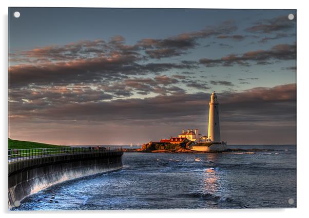 St Marys Lighthouse at Sunset Acrylic by Kevin Tate