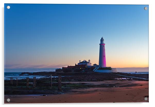 St Marys Lighthouse in Pink Acrylic by Kevin Tate