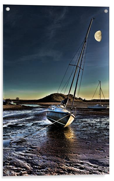 Alnmouth Yacht Skua by Moonlight Acrylic by Kevin Tate