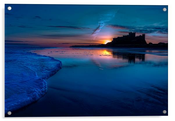 Bamburgh Blue Sunrise Acrylic by Kevin Tate