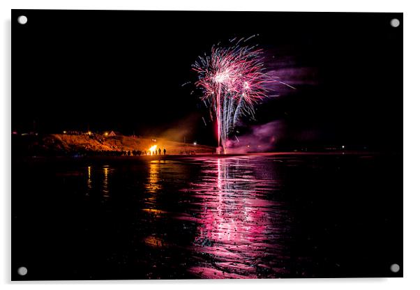  Cresswell Beach Fireworks Acrylic by Northeast Images