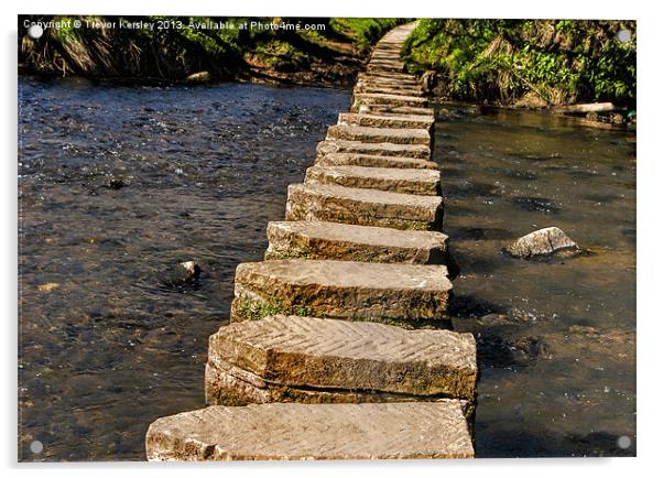 Stepping Stones at Lealholm Acrylic by Trevor Kersley RIP