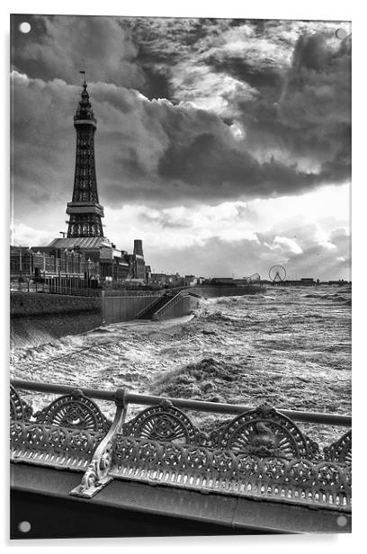 Moody Skies At Blackpool Acrylic by Jason Connolly