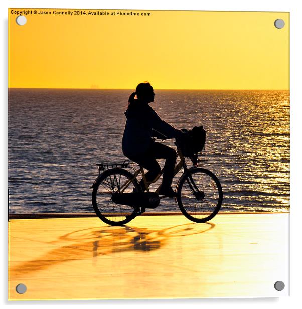 Blackpool Biker At Sunset Acrylic by Jason Connolly