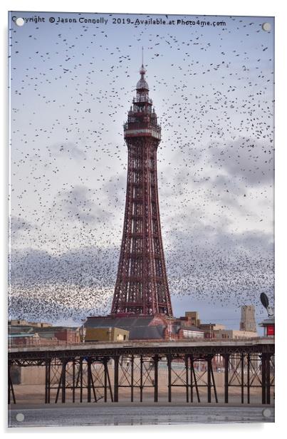 Starlings At The Tower. Acrylic by Jason Connolly