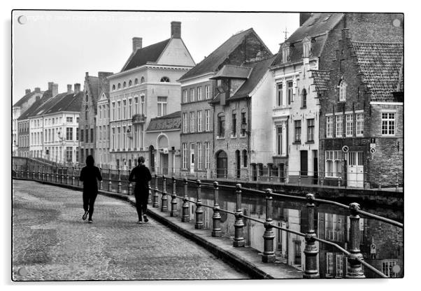 Bruges In Black And White. Acrylic by Jason Connolly
