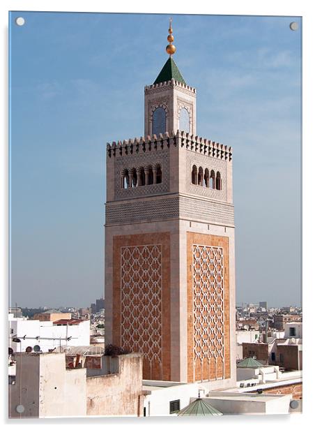 El-Zitouna Minaret Acrylic by Tom Gomez