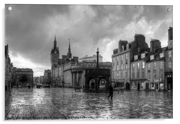 Aberdeen in the rain - B&W Acrylic by Tom Gomez