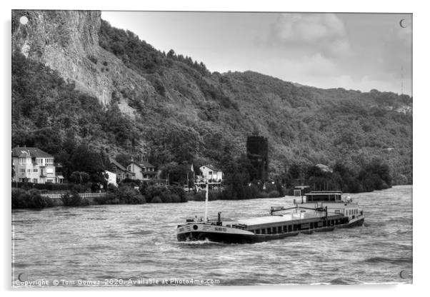 Barge on the Rhine - B&W Acrylic by Tom Gomez