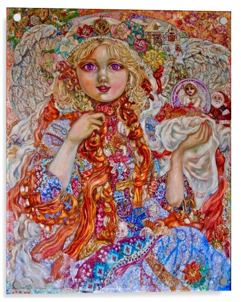 Yumi Sugai. An angel celebrating Christmas. Acrylic by Yumi Sugai