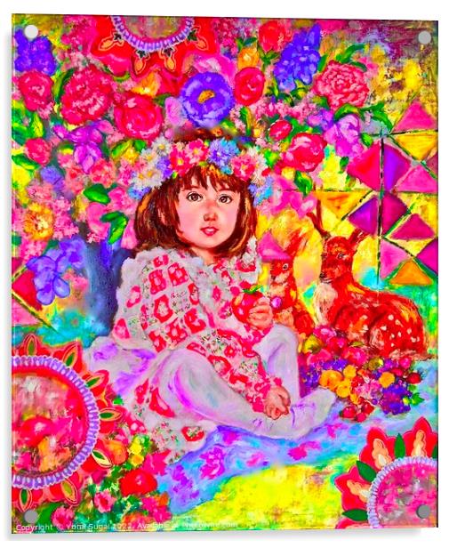 Yumi Sugai.Anna, flowers and animals.  Acrylic by Yumi Sugai