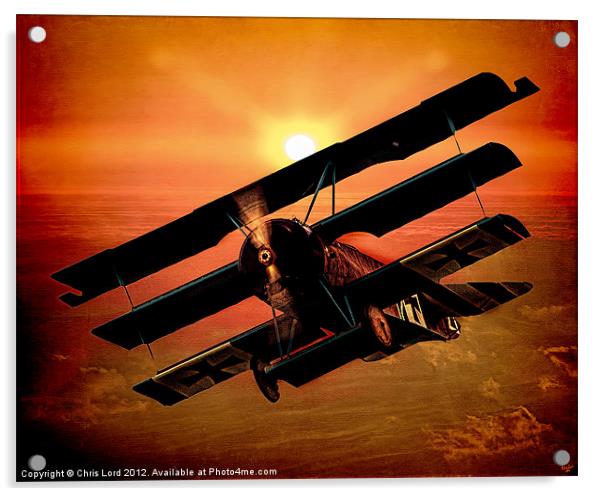 The Bloody Red Baron's Fokker at Sunset Acrylic by Chris Lord