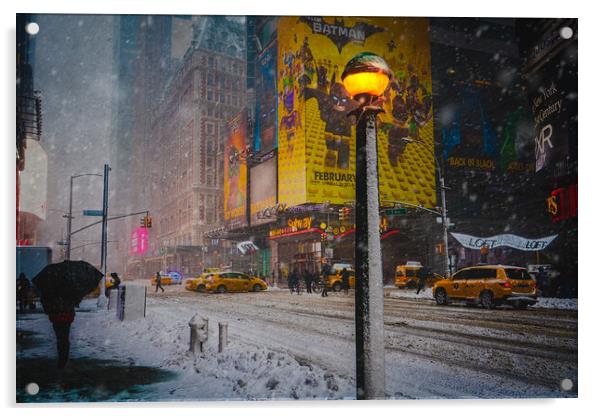 Blizzard Conditions At 42nd Street And Broadway Acrylic by Chris Lord