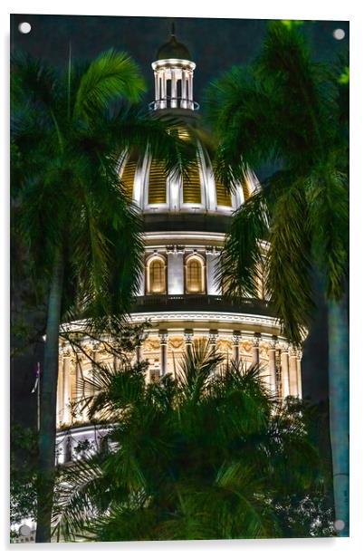 National Capitol Dome In Havana, Cuba At Night Acrylic by Chris Lord