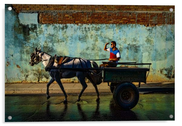 Cuban Horse And Cart In Trinidad De Cuba Acrylic by Chris Lord