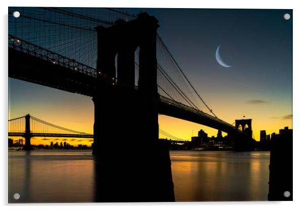 Daybreak At The Brooklyn Bidge Acrylic by Chris Lord