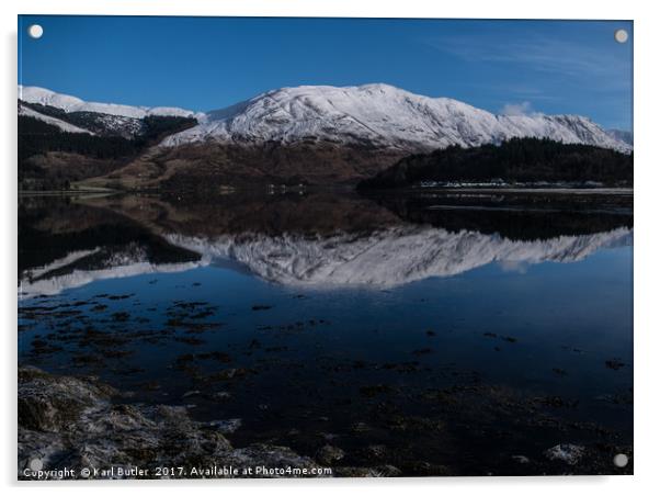 Reflections of Loch Leven and the mountains Acrylic by Karl Butler