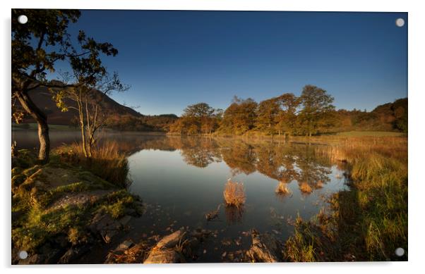 Reflections on Rydal water on an autumn dawn Acrylic by Eddie John