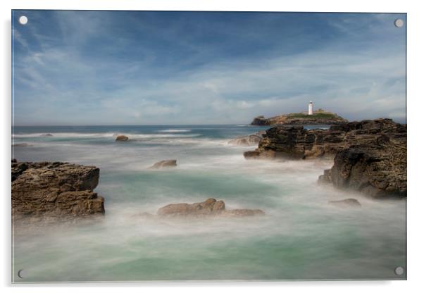 Godrevy lighthouse Cornwall Acrylic by Eddie John
