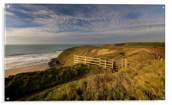 Golden hour at Watergate bay Cornwall Acrylic by Eddie John