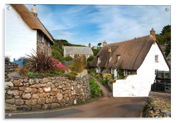 Cottages at Cadgwith cove Cornwall Acrylic by Eddie John