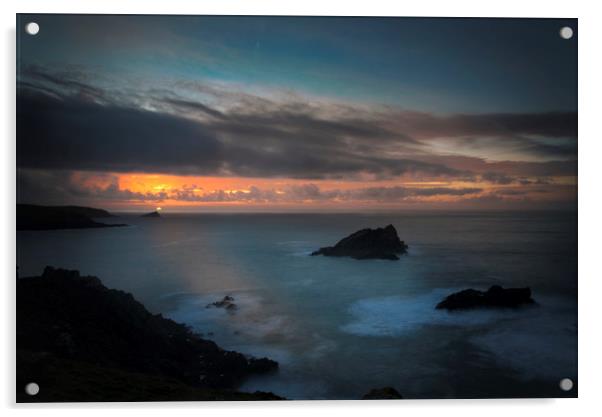 Sunset on the cornwall coast at Pentire Acrylic by Eddie John