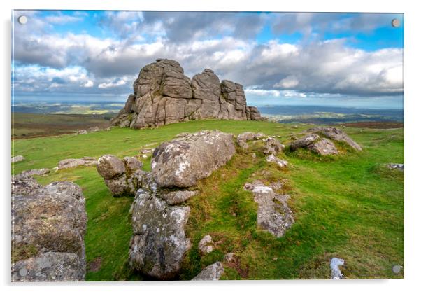 Haytor rocks granite outcrop Dartmoor  Acrylic by Eddie John