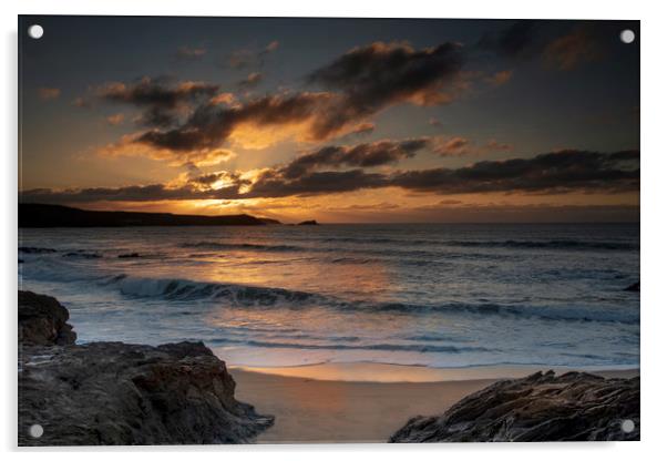 Cornwall sunset from Little fistral beach Newquay Acrylic by Eddie John