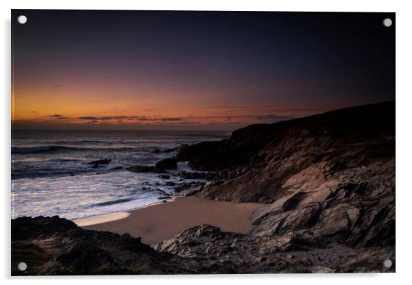 sunset on the north cornwall coast  Acrylic by Eddie John