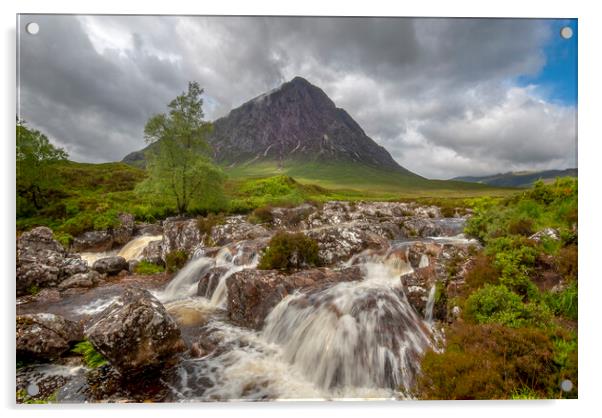 The river coupall waterfall and Buachaille Etive Mor  Acrylic by Eddie John