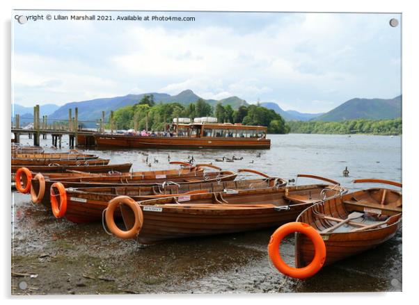 Derwentwater Boats  Acrylic by Lilian Marshall