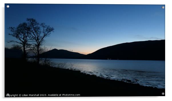 The blue hour over Loch Linnhe  Scotland.  Acrylic by Lilian Marshall